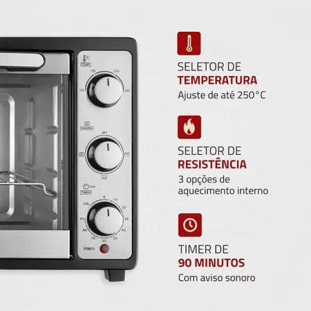 Forno Elétrico de Bancada Mondial com Timer - 52L