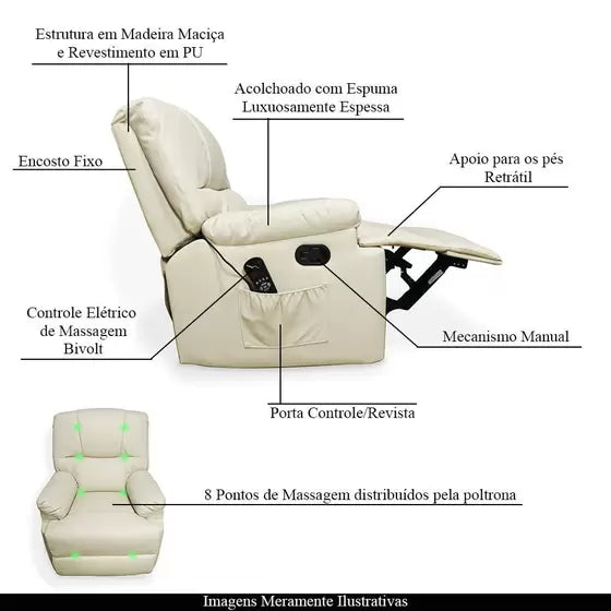 Poltrona do Papai com Massagem e Aquecimento Retrátil Bege-Mafra Express™