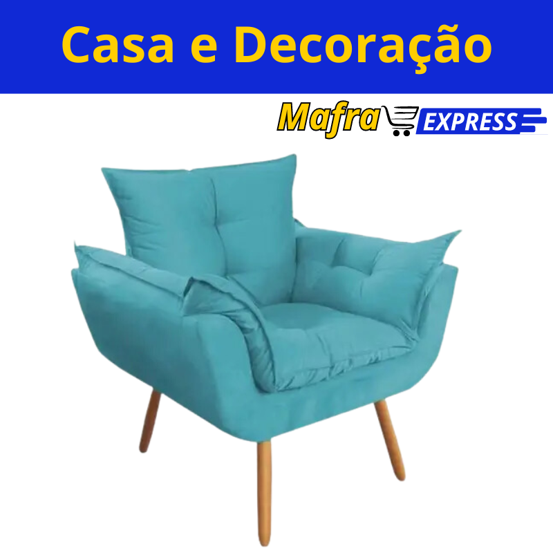Poltrona Decorativa Para Sala Opala Pés Palito Suede Azul-Mafra Express™