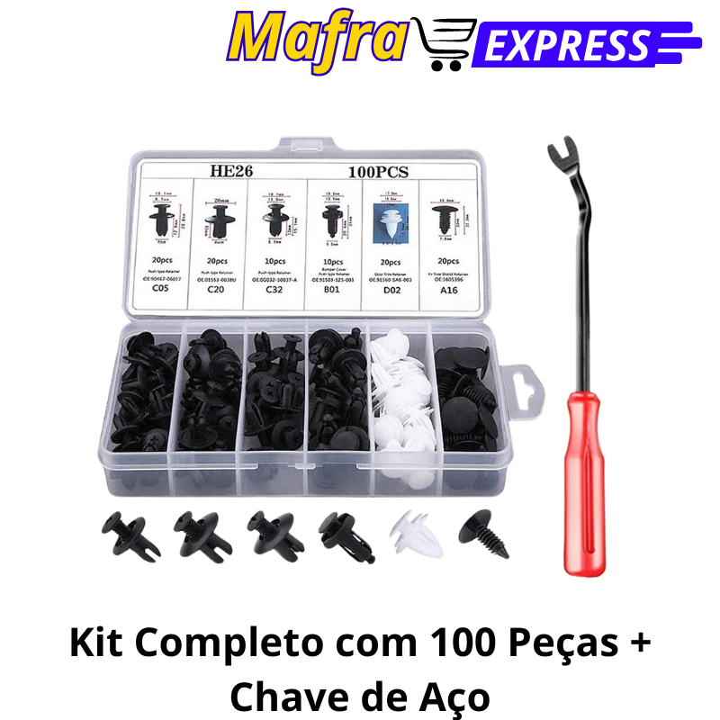 Kit com 100 Parafusos Fixadores para Carro + Caixa Organizadora-Mafra Express™