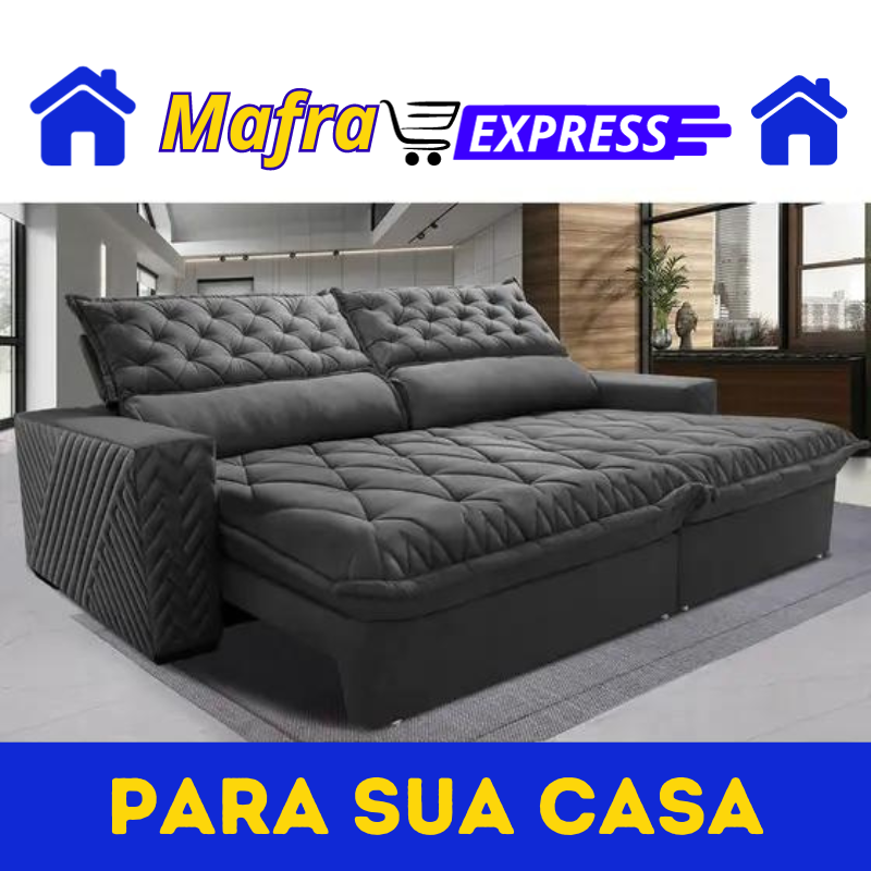 Sofá Retrátil e Reclinável 3,15m Molas Ensacadas Cama inBox Cinza-Mafra Express™